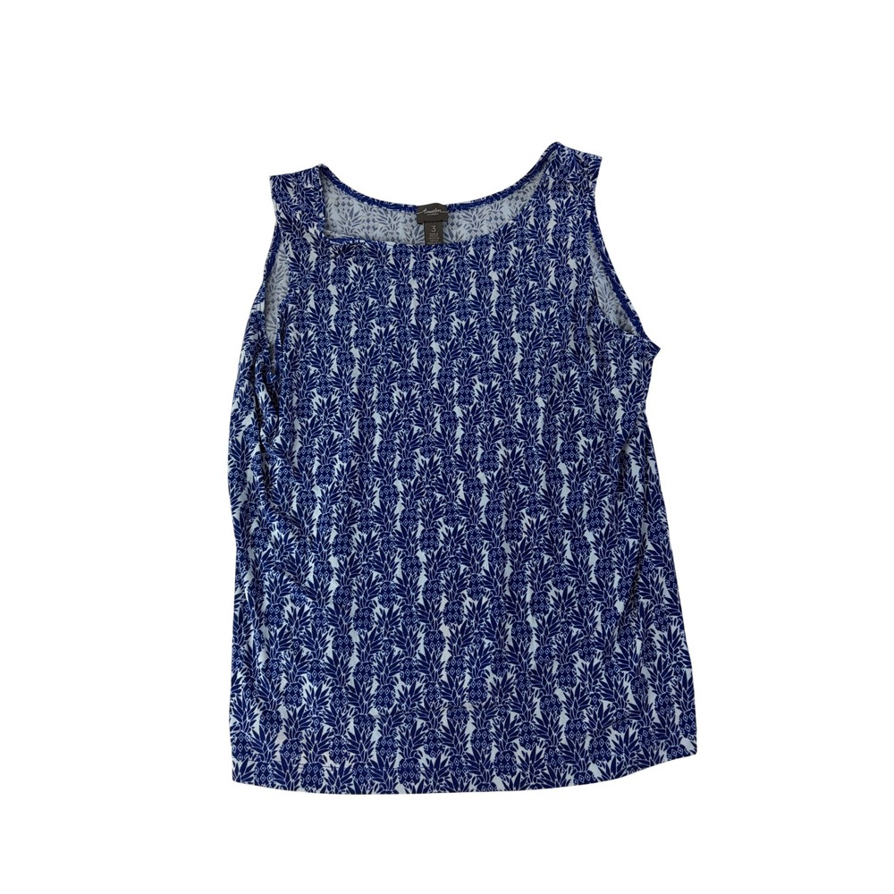 Chico's Travelers Tank Top Womens XL/3 Print Blue Vacation Beach Slinky Knit
